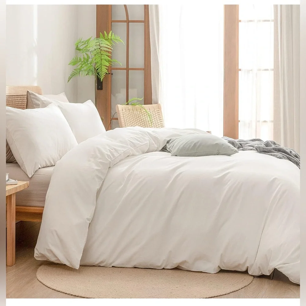 NEW White Full Duvet Cover 100% Washed Cotton Super Soft Lightweight Bedding